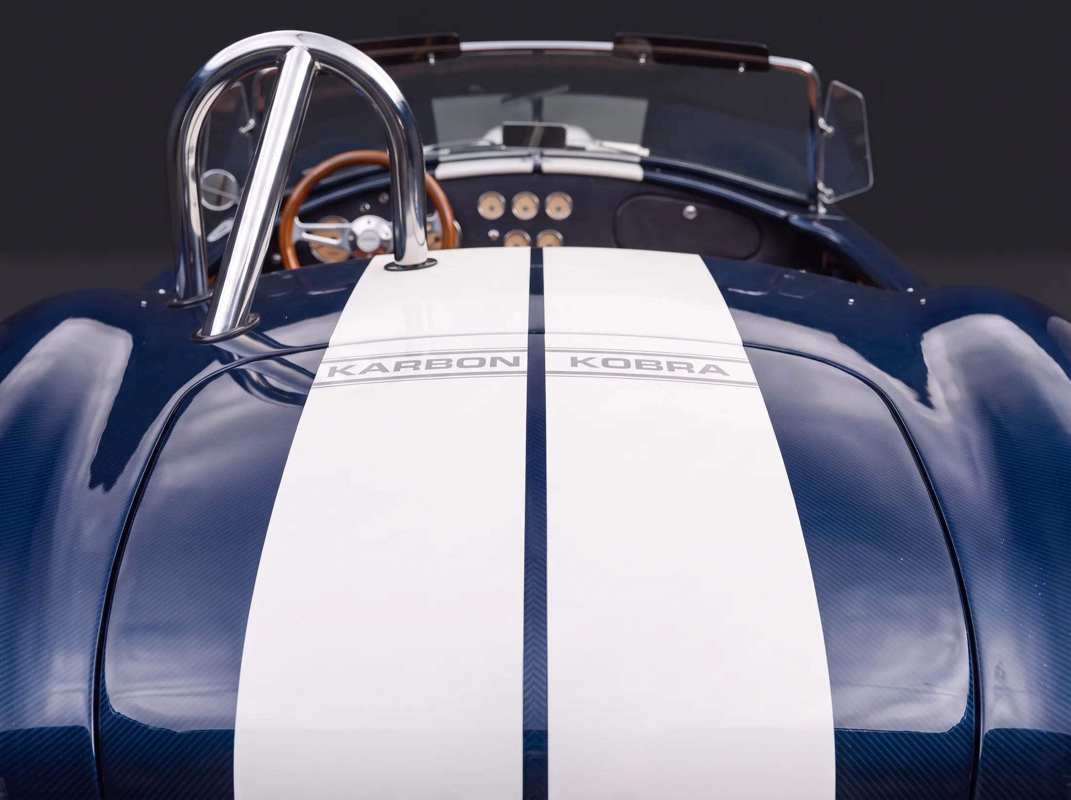 Karbon Kobra by Kynetik Koncepts — racing stripes and roll hoop, close up